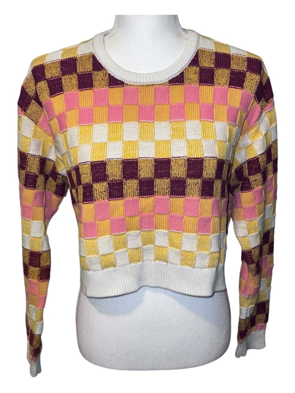 The Upside Checkmate Karlie top organic cotton checkered cropped sweater
